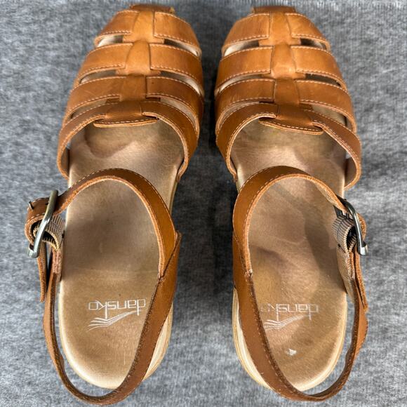 Dansko Millie Fisherman Sandals Brown Leather Wedge Heel size 39 Women's 8.5 - Picture 7 of 11